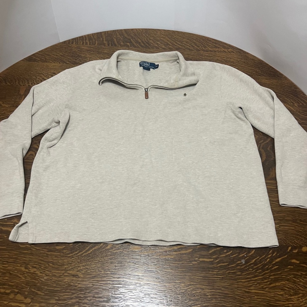 Polo Ralph Lauren Quarter Zip Pullover Mens XL Beige Cotton Ribbed Sweater